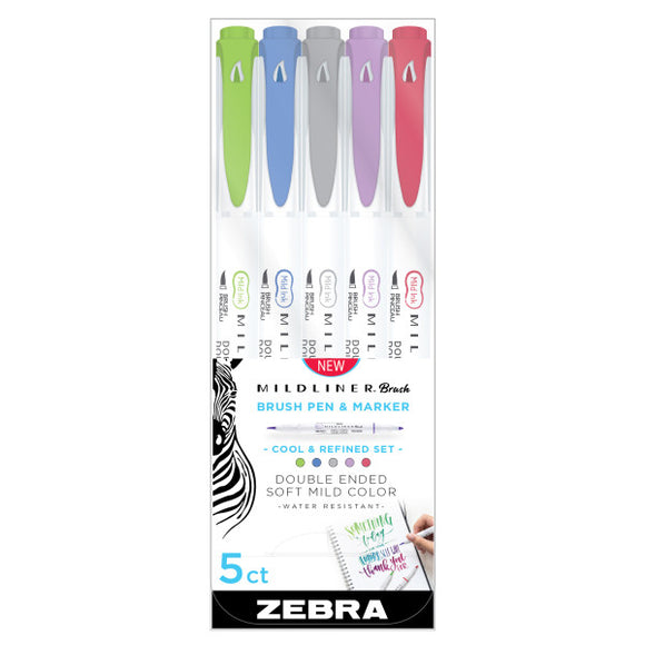 Zebra - Zebra Mildliner Double-Ended Brush Pen Set, 5-Colors, Cool & Refined