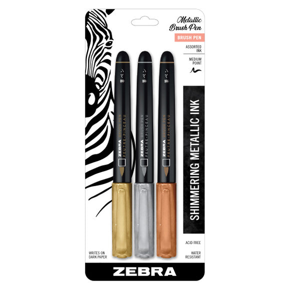 Zebra - Shimmering Metallic Brush Pen, Set of 3